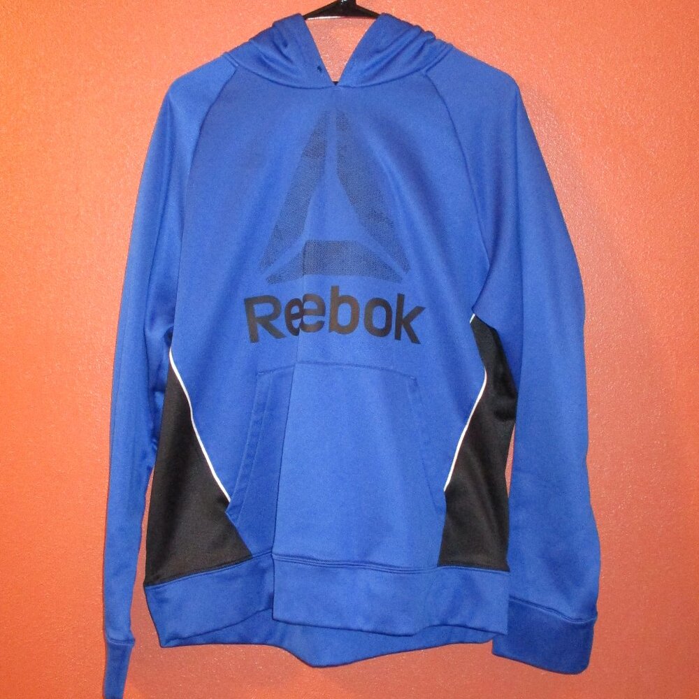 Reebok Hoodie Men Large Black Blue Outdoors Hiking Walking Long Sleeve Hoodie